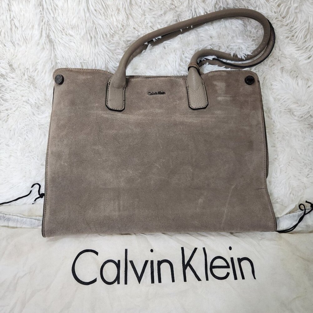 Calvin Klein Beige Suede Tote Bag With Dust Cover